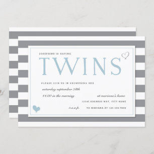 Invitación Baby Shower Gris & White Stripe Twins
