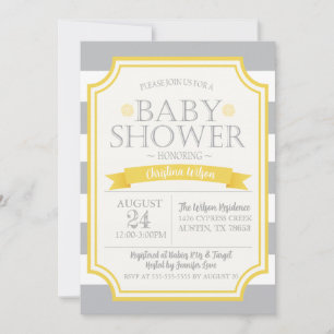Invitación Baby Shower gris y amarillo