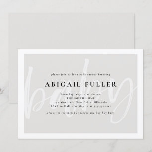 Invitación Baby Shower gris y blanco cepillado