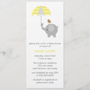 Invitación Baby Shower gris y elefante amarillo