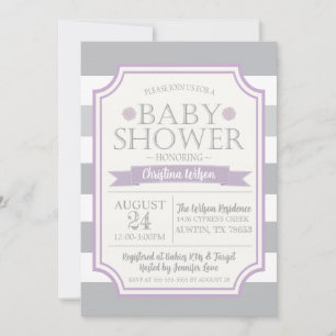 Invitación Baby Shower gris y púrpura