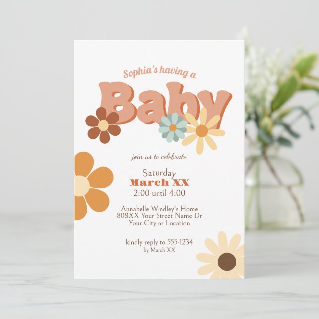 Invitación Baby Shower Groovy retro 70 (Anverso de pie)