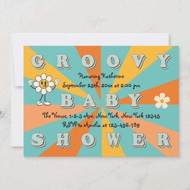 Invitación Baby Shower Groovy retro 70 (Anverso)