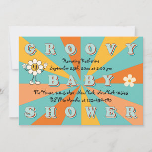 Invitación Baby Shower Groovy retro 70