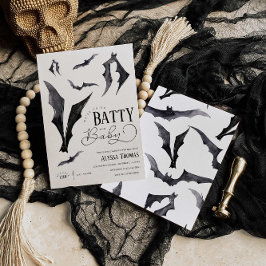 Invitación Baby Shower Halloween Black and White Bats