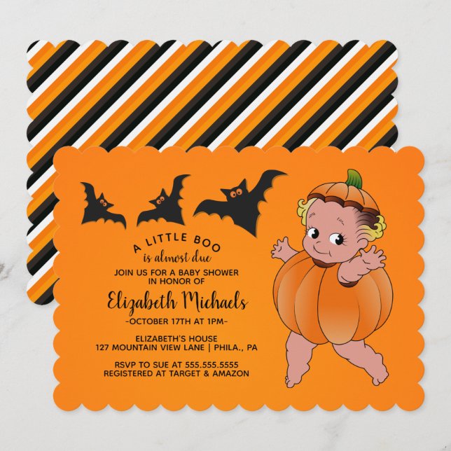 Invitación BABY SHOWER HALLOWEEN | Hay Que Venir Un Pequeño B (Anverso / Reverso)