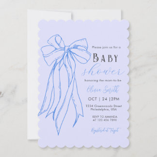 Invitación Baby Shower Hand Drake Blue Coquette Bow Boy