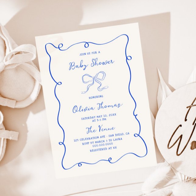 Invitación Baby Shower Hand Drawn Blue Bow (Subido por el creador)