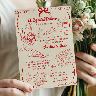 Invitación Baby Shower Hand Drawn Pizza