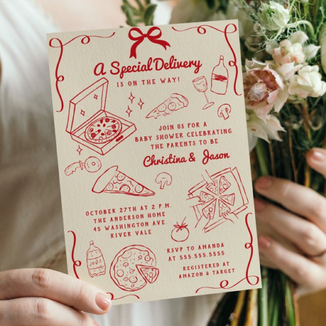 Invitación Baby Shower Hand Drawn Pizza (Subido por el creador)