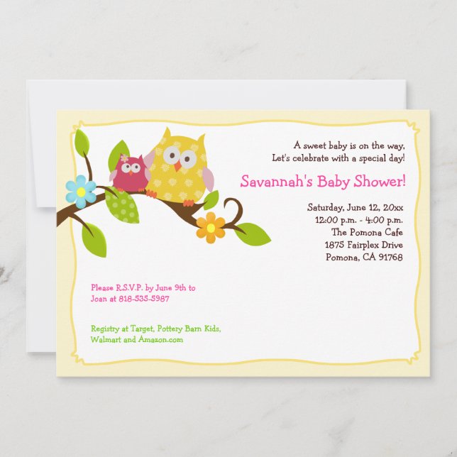 Invitación Baby Shower Happy Tree Owls 5x7 (Anverso)
