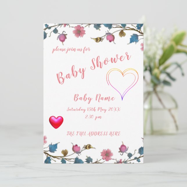 Invitación Baby Shower Heart (Anverso de pie)