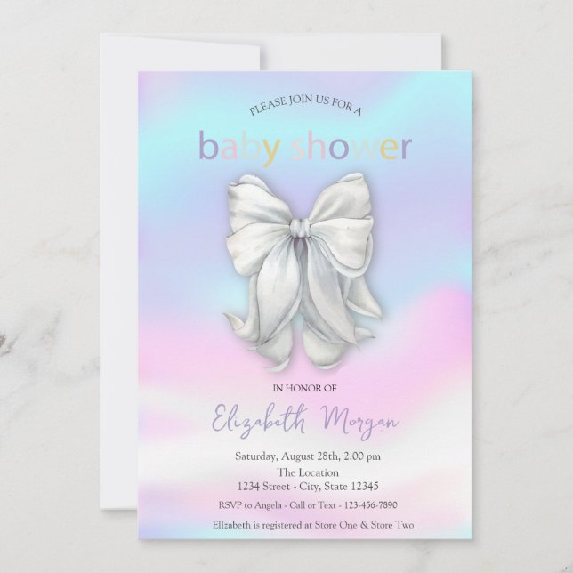 Invitación Baby Shower holográfico de color de agua (Anverso)