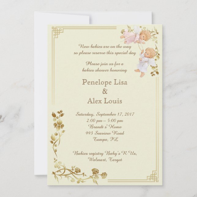 Invitación Baby Shower honra a los gemelos (Anverso)