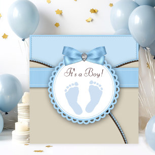 Invitación Baby Shower Huella Marrón y Azul