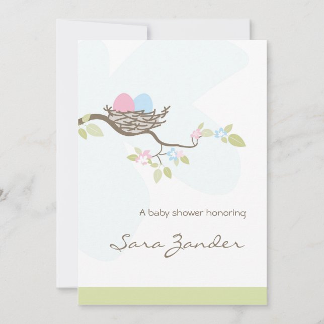 Invitación Baby Shower - Huevos gemelos rosas y az (Anverso)