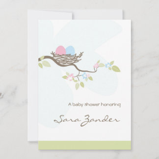 Invitación Baby Shower - Huevos gemelos rosas y az