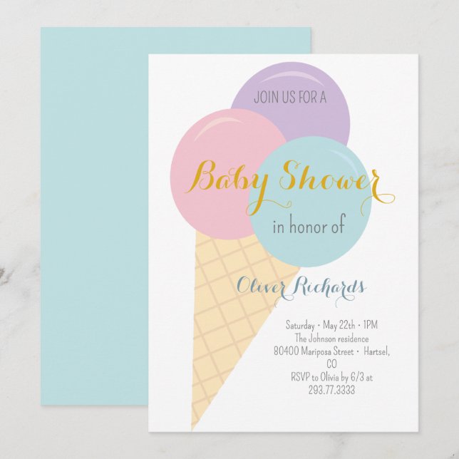 Invitación Baby Shower Ice Cream Cone Scoop Kids (Anverso / Reverso)