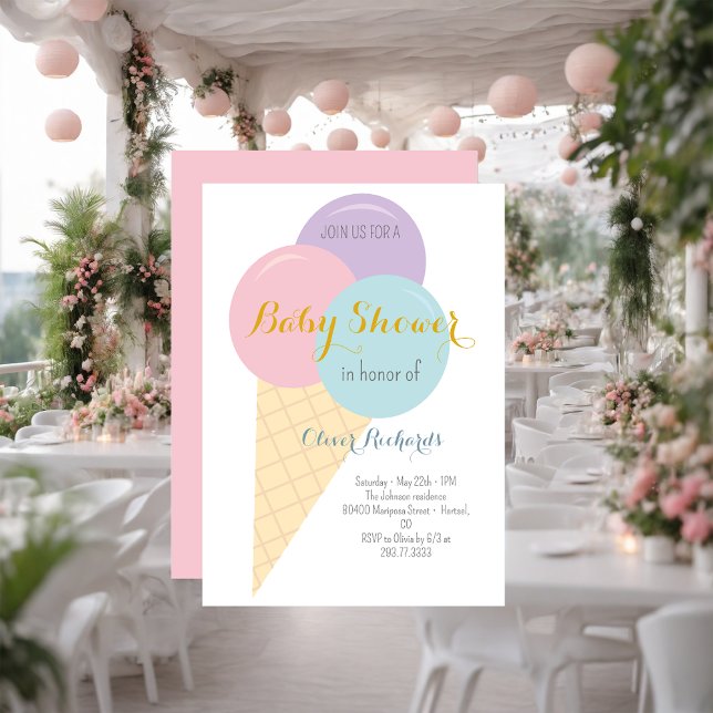 Invitación Baby Shower Ice Cream Cone Scoop Kids (Subido por el creador)