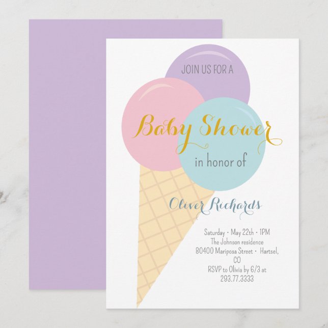 Invitación Baby Shower Ice Cream Cone Scoop Kids (Anverso / Reverso)