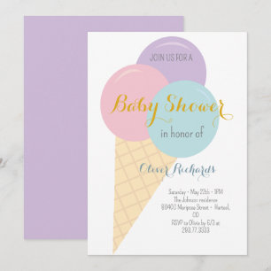 Invitación Baby Shower Ice Cream Cone Scoop Kids