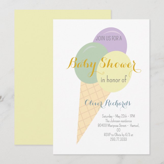 Invitación Baby Shower Ice Cream Cone Scoop Kids (Anverso / Reverso)