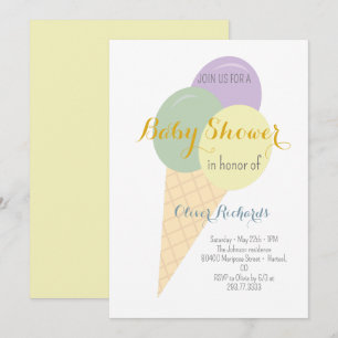 Invitación Baby Shower Ice Cream Cone Scoop Kids