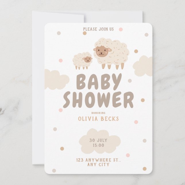 Invitación Baby Shower ilustrativo Cream Pastel (Anverso)