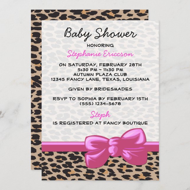 Invitación Baby Shower - Impresión animal, leopardo - Negro m (Anverso / Reverso)