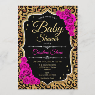 Invitación Baby Shower - Impresión de Leopardo de oro rosado 