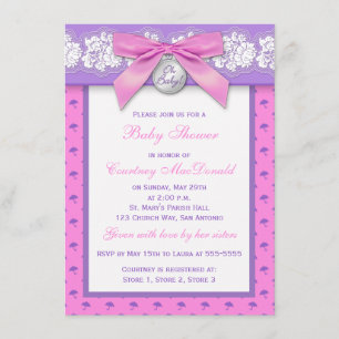 Invitación Baby Shower IMPRESO BOW Floral Lace