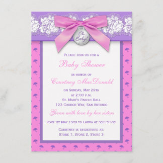 Invitación Baby Shower IMPRESO BOW Floral Lace
