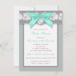 Invitación Baby Shower IMPRESO BOW Gray Floral Lac