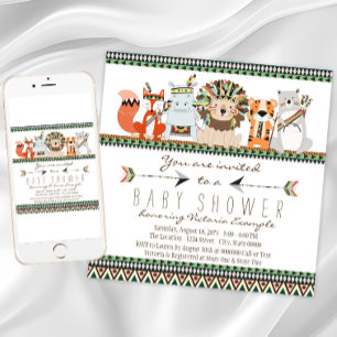 Invitación Baby Shower indígena nativo de animal tribal