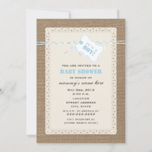 Invitación Baby Shower inspirado en burlap Lace y Blue Twine