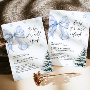 Invitación Baby Shower invernal, azul cielo hace frío afuera