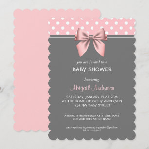 Invitación Baby Shower Invi: Punto de Polka Rosa y Gris de Ru