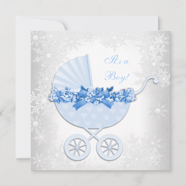 Invitación Baby Shower invierno maravilloso copo de nieve azu (Anverso)
