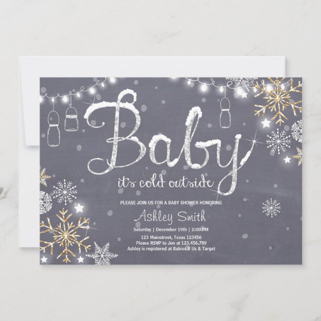 Invitación Baby Shower invita a Baby hace frío fuera de Silve (Anverso)