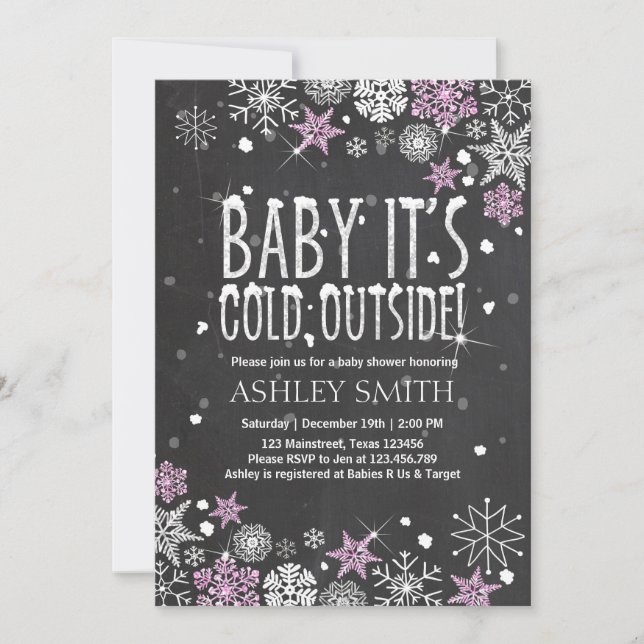 Invitación Baby Shower invita a bebé frío fuera de Plata Rosa (Anverso)