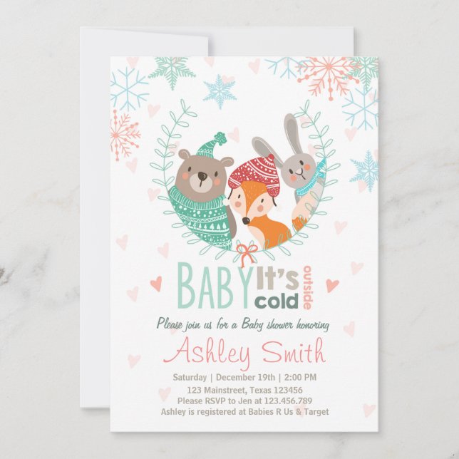 Invitación Baby Shower invita a bebé frío fuera del bosque (Anverso)