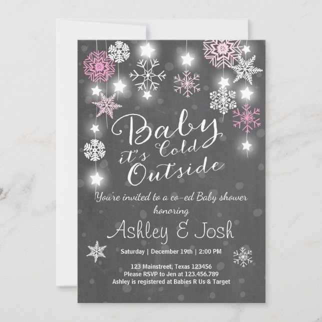 Invitación Baby Shower invita a bebé hace frío afuera Chica (Anverso)