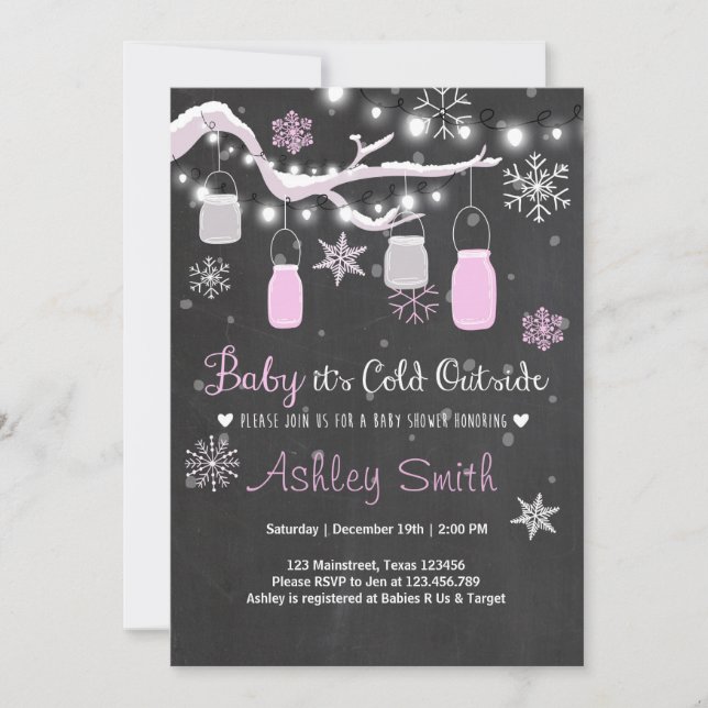 Invitación Baby Shower invita a bebé hace frío afuera Chica (Anverso)