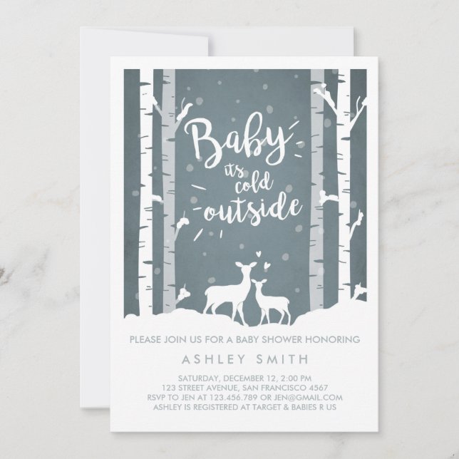 Invitación Baby Shower invita a bebé hace frío afuera de cier (Anverso)