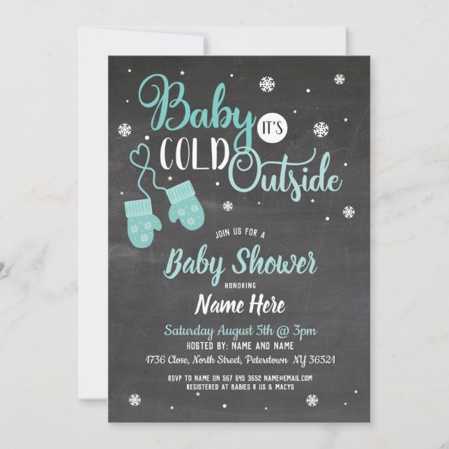 Invitación Baby Shower invita a bebé hace frío afuera de la m (Anverso)