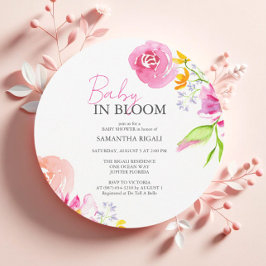 Invitación Baby Shower Invita A Bebé Rosa En Bloom