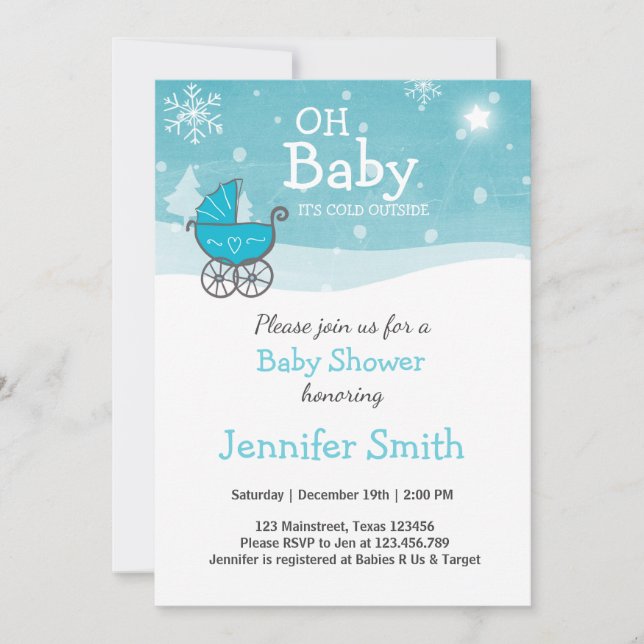 Invitación Baby Shower invita a Boy Winter frío afuera de Blu (Anverso)