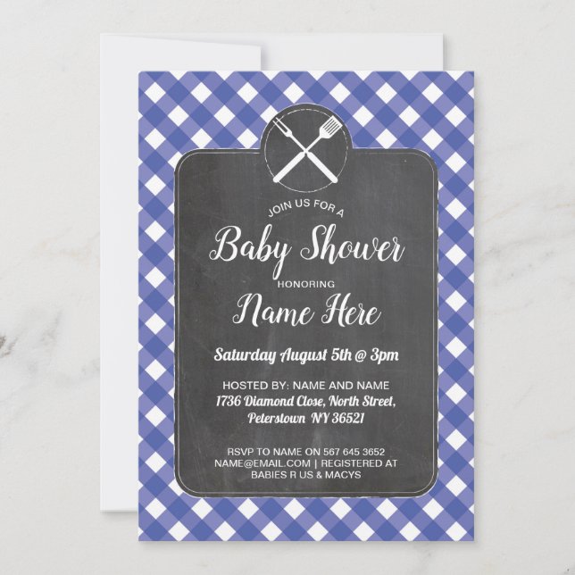 Invitación Baby Shower invita a estilo azul del Bbq de la (Anverso)