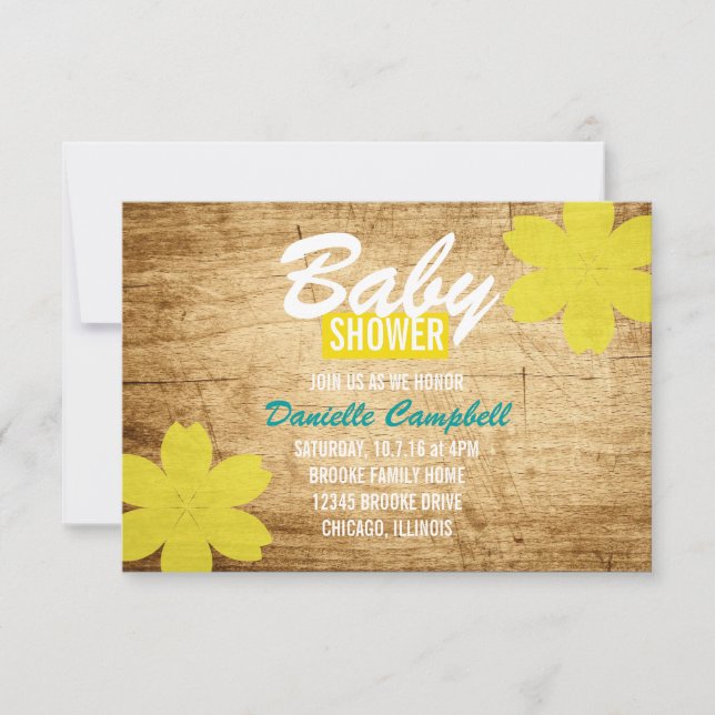 Invitación Baby Shower invita a la ducha de madera del | (Anverso)