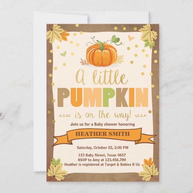 Invitación Baby Shower invita a la pequeña calabaza a enamora (Anverso)